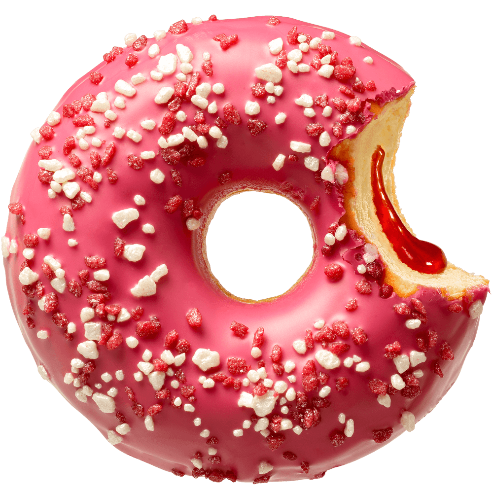 Donut strawberry filling & marzipan deco